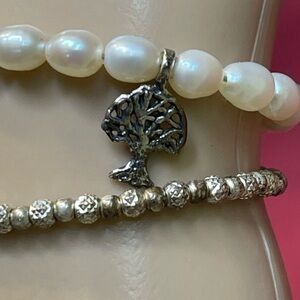 Sterling Silver Pearl Adjustable Tree Of Life Double Strand Bracelet From Israel
